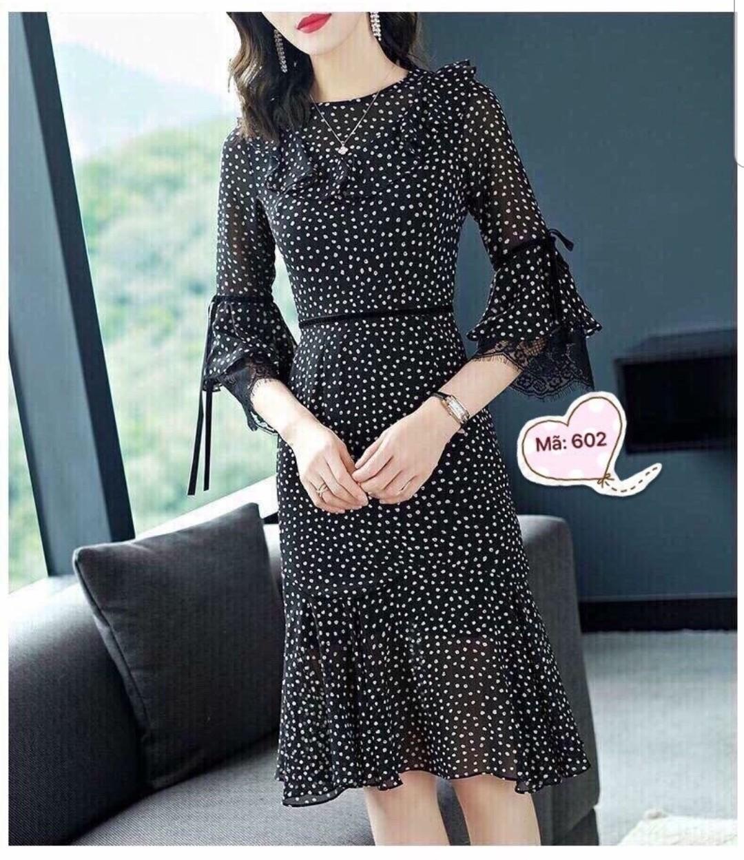 [HCM]ĐẦM VOAN CHẤM BI ĐEN CÔNG SỞ