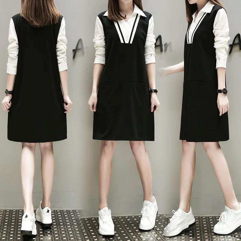 Váy Bầu Đen Phối Tay Trắng Cổ Đức