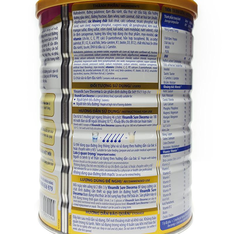 Sữa Bột Vinamilk Sure Diecerna lon 900g (dinh dưỡng cho người bệnh tiểu đường)