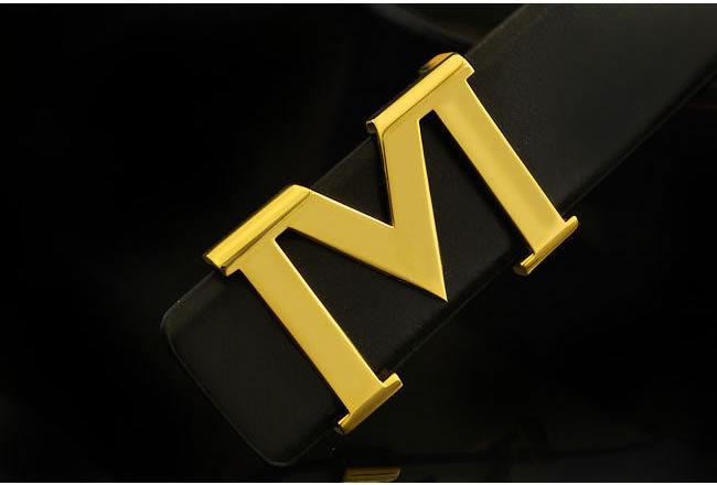 Thắt lưng nam,Dây nịt nam mặt chữ M Mặt vàng dây đen cao cấp phong cách châu âu