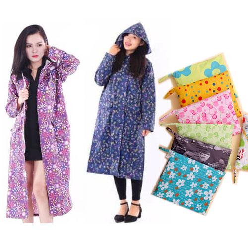 Áo mưa măng tô vải dù siêu nhẹ xinh xắn họa tiết hoa loại 1
