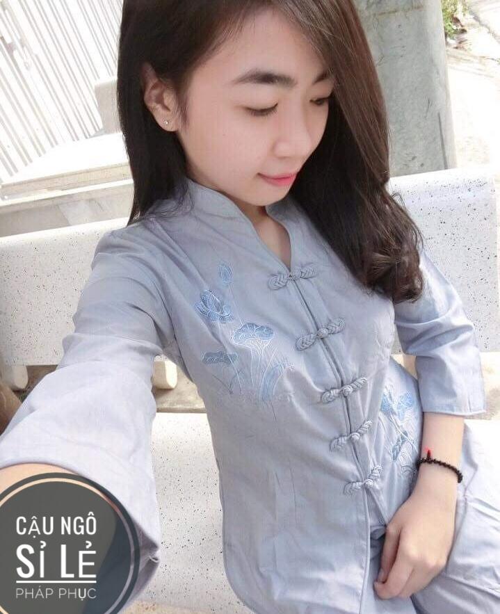 [HCM]Áo lam đi chùa thêu sen