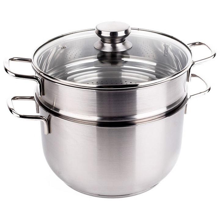 Bộ nồi xửng hấp Inox 3 đáy nắp kính Fivestar 24cm