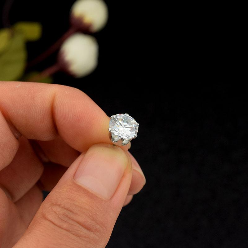 Bộ 2 bông tai thời trang 6mm BT39 (màu bạc, hột trắng)