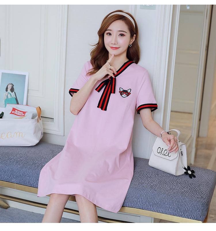 [HCM]Đầm bầu công sở cột nơ thêu mèo