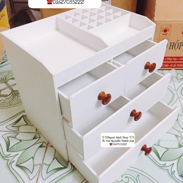 Tủ đựng mỹ phẩm 4 tầng núm gỗ khay son kệ trang điểm.