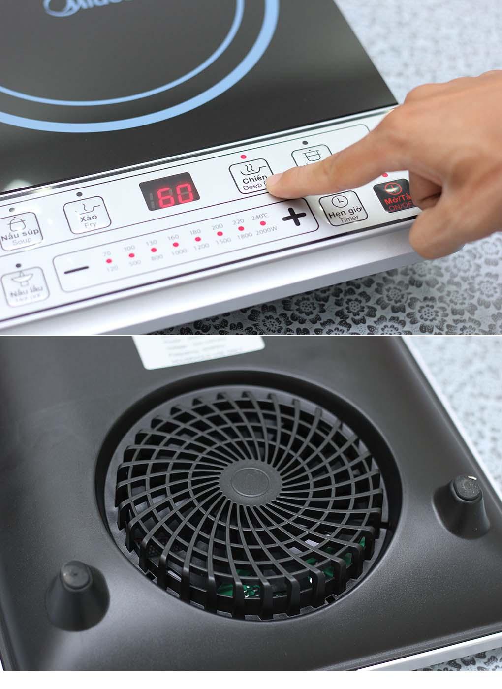 Bếp Điện Từ mặt sứ Ceramic Midea MI-B2015DE 2000W (Đen) tặng nồi inox cao cấp