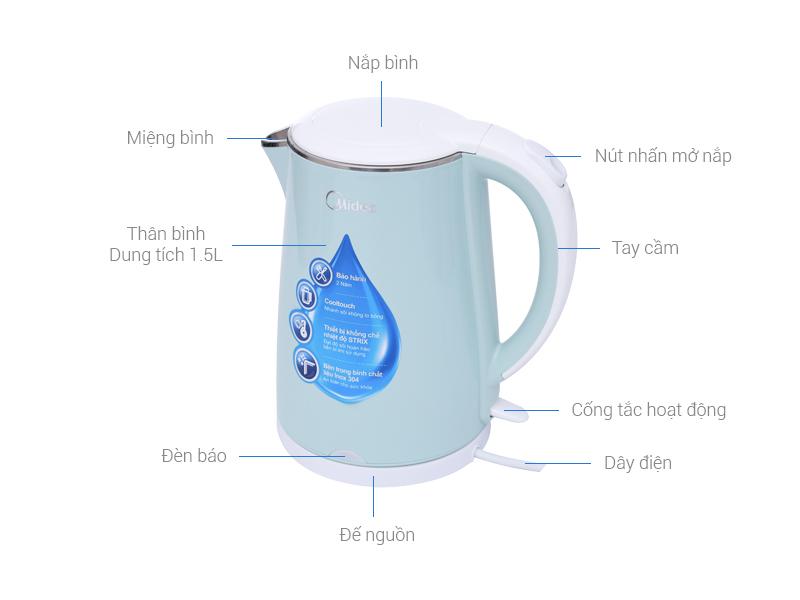 Bình Đun Siêu Tốc Chống Bỏng Midea MK-15DC (1.5 lít) - Hồng