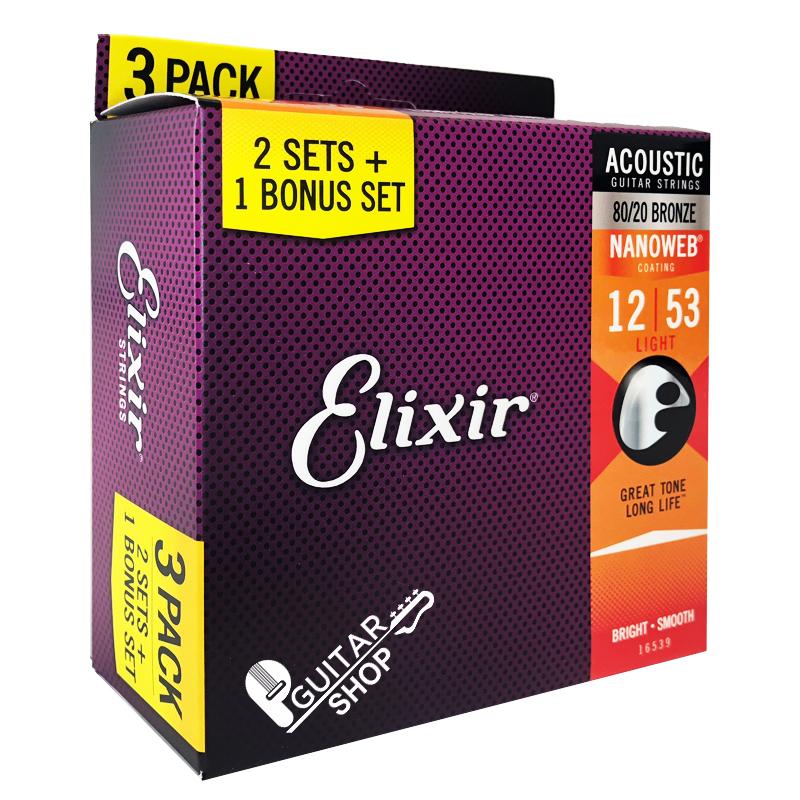 HỘP DÂY ĐÀN ELIXIR 80/20 NANOWEB CHÍNH HÃNG (2 SET +1 BONUS SET)