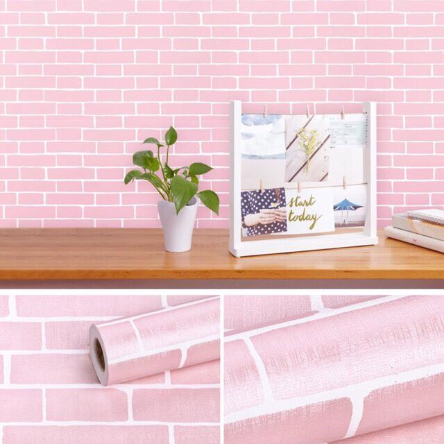 Giấy dán tường giả gạch màu hồng ( kích thước cuộn dài 10m khổ rộng 45cm, giấy có keo sẵn)