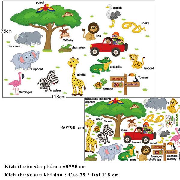 Decal dán tường từ tiếng anh về loài vật cho bé Sticker Decal dán tường SK9084- Decal dán tường con vật -Decal dán tường hình thú