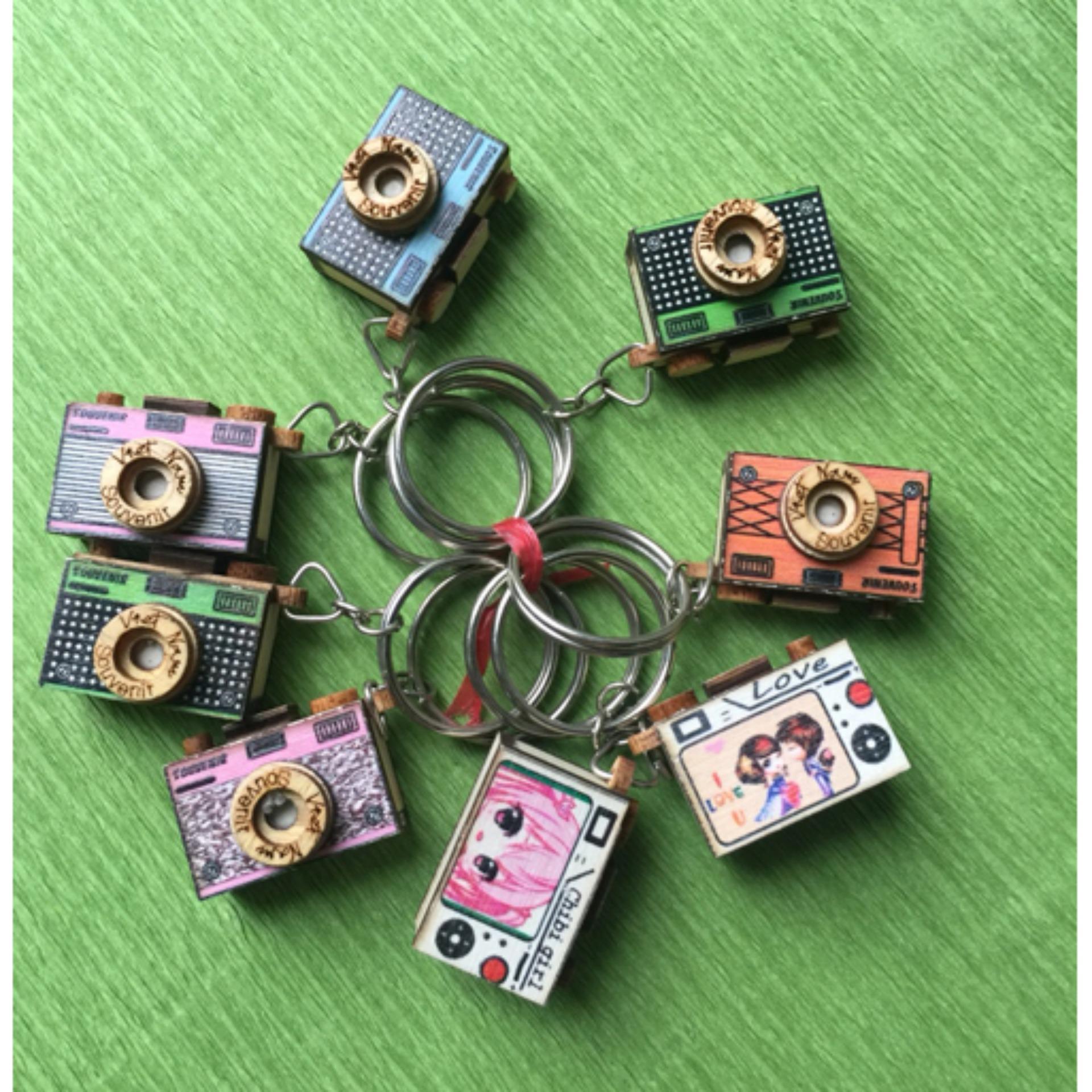 Combo 2 Móc khóa gỗ hình máy ảnh dễ thương