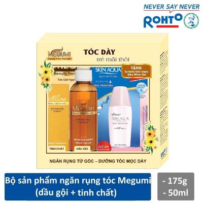 Bộ dầu gội và tinh chất Megumi ngăn lão hoá tóc + Tặng kem chống nắng Sunplay|ProductId:431