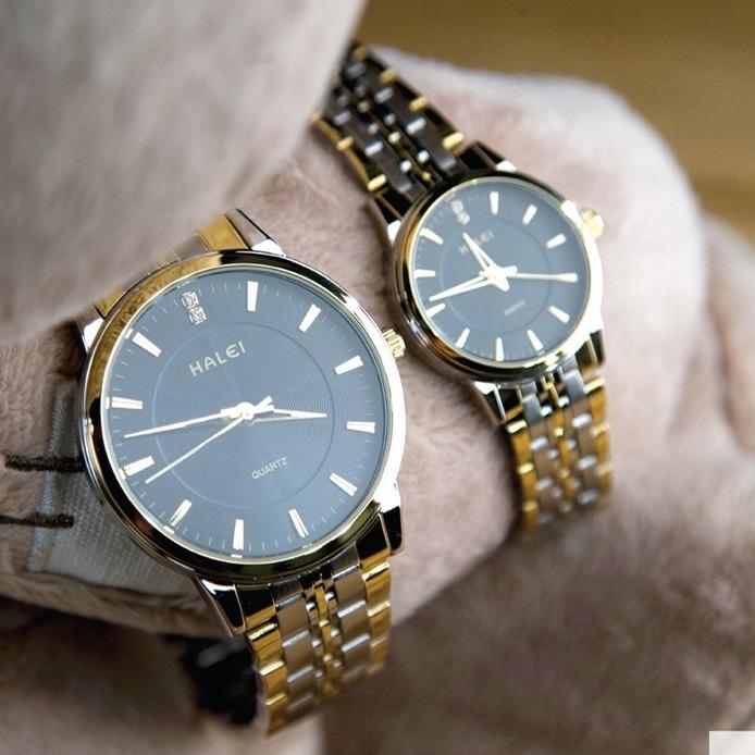 Cặp Đồng hồ Halei nam nữ cao cấp chống xước, chống nước tuyệt đối (Giá 1 đôi) dây demi mặt đen
