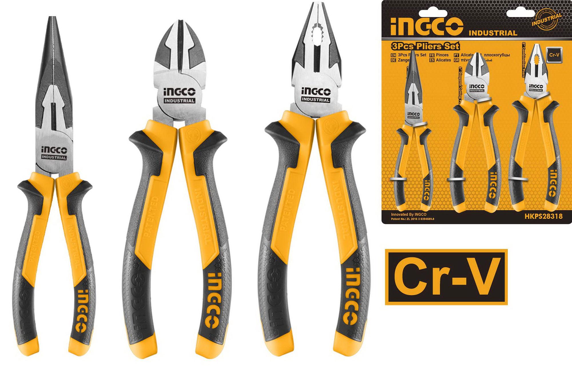 Bộ 3 kìm răng, cắt và nhọn ingco hkps28318