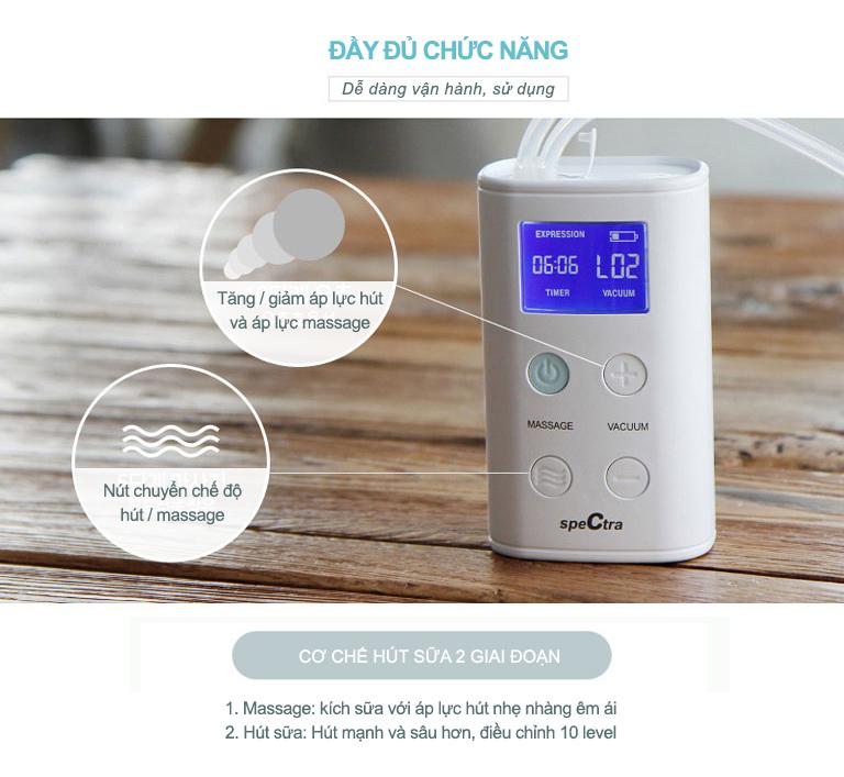Máy hút sữa điện đôi Spectra 9 plus Made in Korea (có pin sạc tích điện)