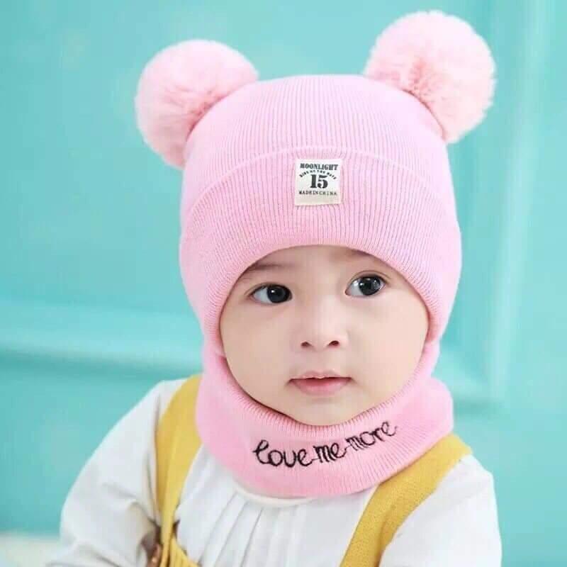 Set khăn mũ len quả bông cho bé