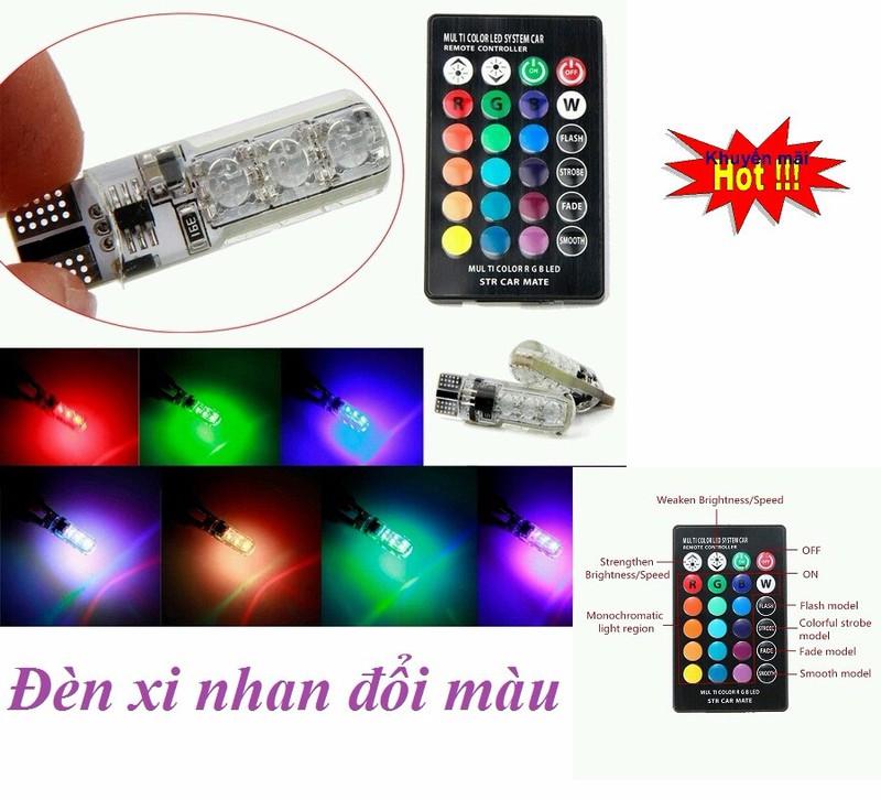CẶP ĐÈN LED DEMI T10 ĐỔI MÀU THEO REMOTE
