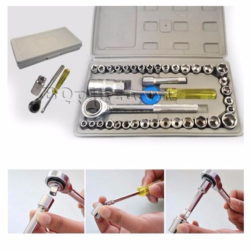 Bộ đồ nghề sửa chữa xe đạp, xe máy - Bộ khẩu đa năng mở siết ốc và bugi 40 chi tiết - Bộ dụng cụ sửa chữa xe máy, xe đạp đa năng tại nhà