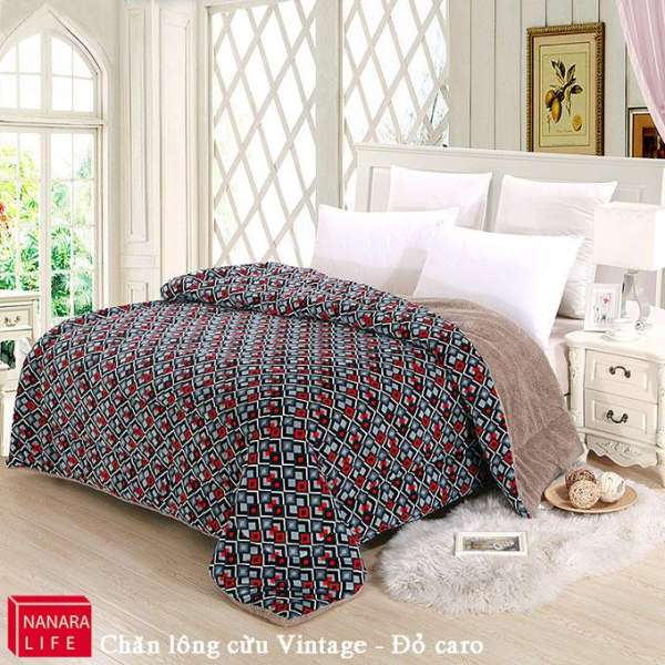 Chăn lông cừu Vintage Nanara Life 200x230cm - Nhật Bản (Đỏ caro)