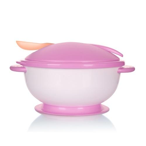 Bát ăn dặm chống đổ kèm nắp & thìa cảm ứng nhiệt