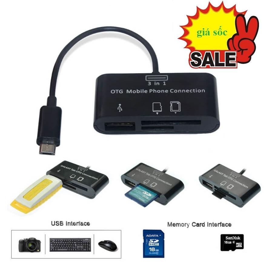 3 in 1 Micro USB Hub Host SD TF Card USB Flash Drive Reader OTG Android Mobile Phone Connection Adapter with Cable