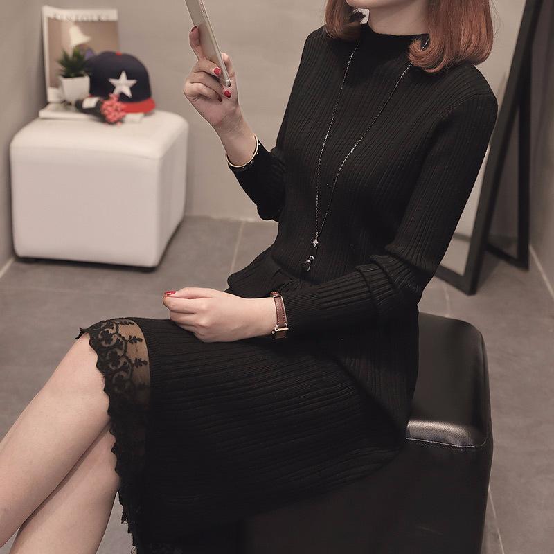 Đầm Bầu Thu Đông Phối Ren Phần Eo của Váy có Dây Điều Chỉnh, Phong Cách Trẻ Trung, Thanh Lịch, Màu Sắc Trang Nhã