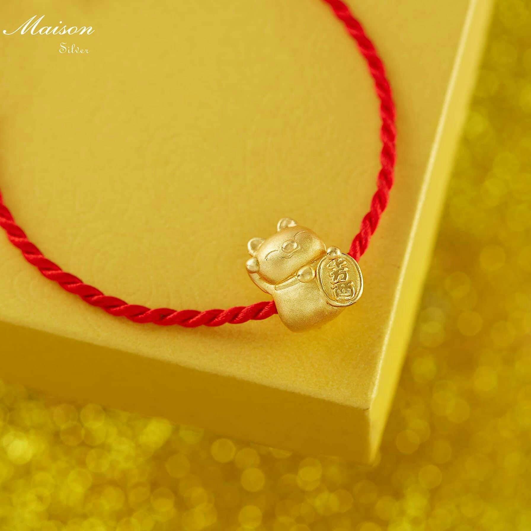 Vòng tay Chỉ đỏ mix mèo phủ vàng 24k