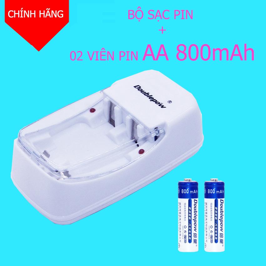 Combo Bộ sạc pin AA, AAA 2 cổng DoublePow DP-B01 + 2 viên pin AA 800mAh