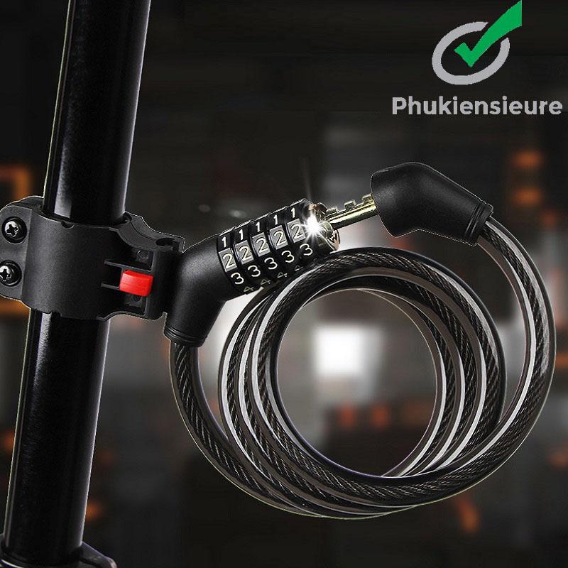 Khóa dây xe đạp 5 số AJ cao cấp đổi được mã 1.2m