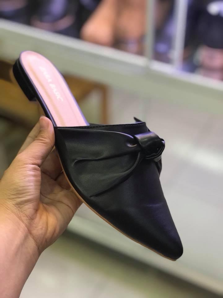 Dép mules phối nơ (Đen)