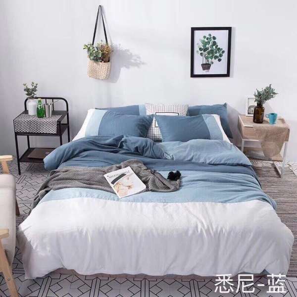 BỘ CHĂN GA GỐI COTTON ĐŨI NHẬP PHỐI MÀU XANH PHAI 160X200