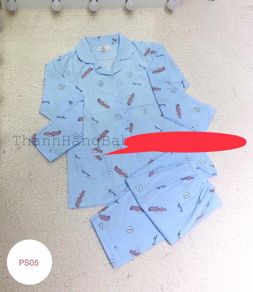 Bộ sau sinh pizama , chất thô