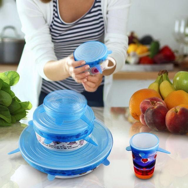 Bộ 6 miếng bọc, màng bọc silicon bảo vệ thực phẩm đa năng