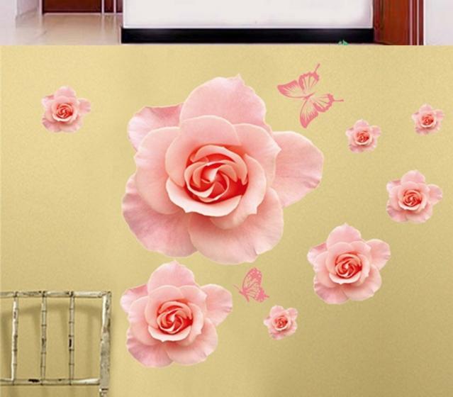 [HCM]DECAL DÁN TƯỜNG HOA HỒNG 3D