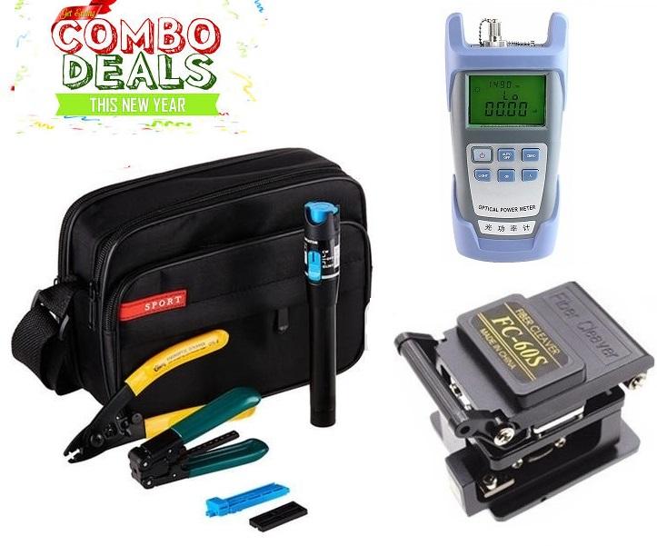Máy đo công xuất quang+Dao cắt quang FC-60S+Bút soi sợi quang 5km+Kìm tuốt quang CFS-3+Kìm tách vỏ cáp quang Tặng Túi đựng dụng cụ quang