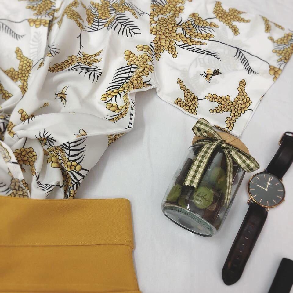 Set chân váy vàng mix sơmi họa tiết Summer