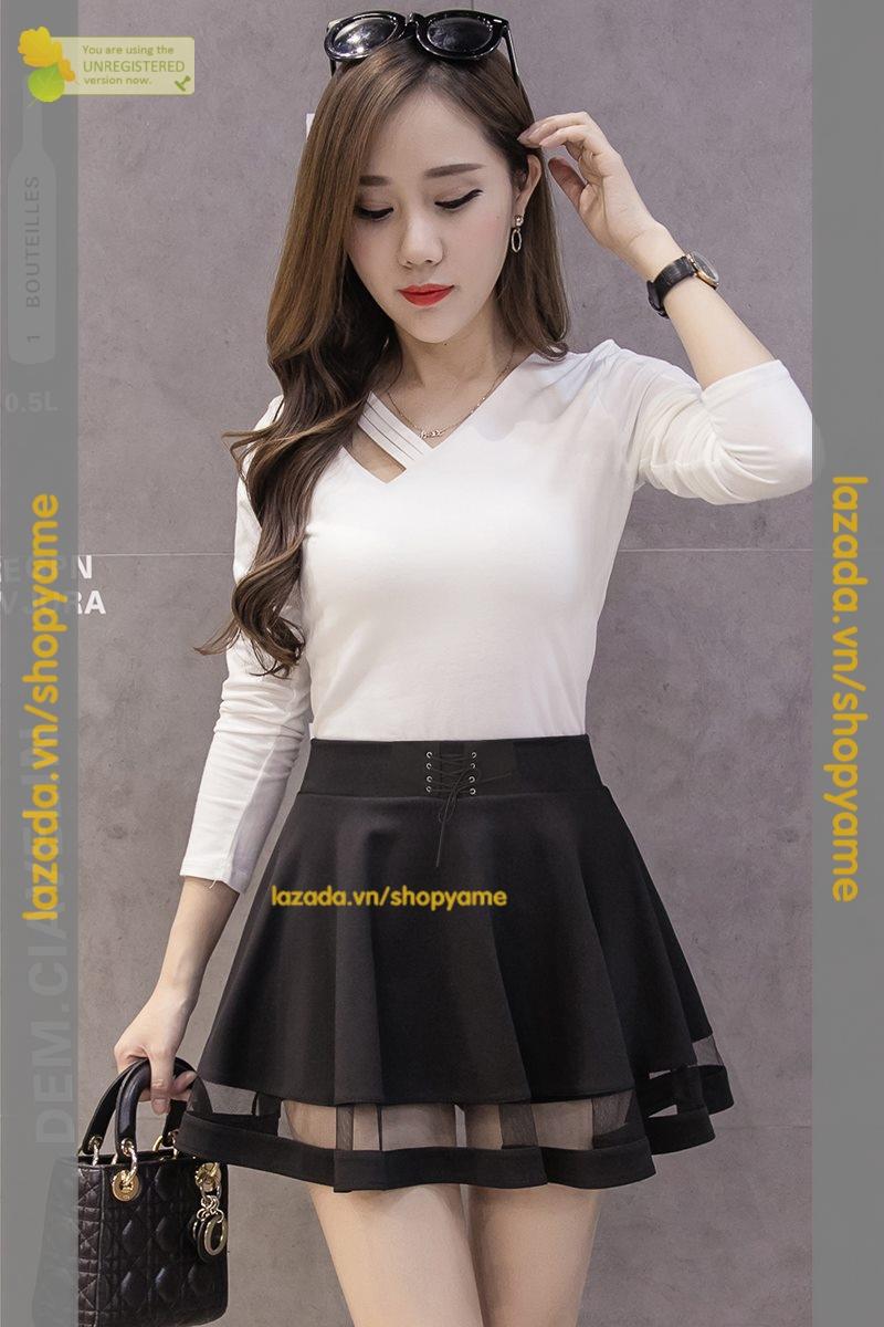 Chân Váy Phối Lưới Thắt Dây mt201 Zingme