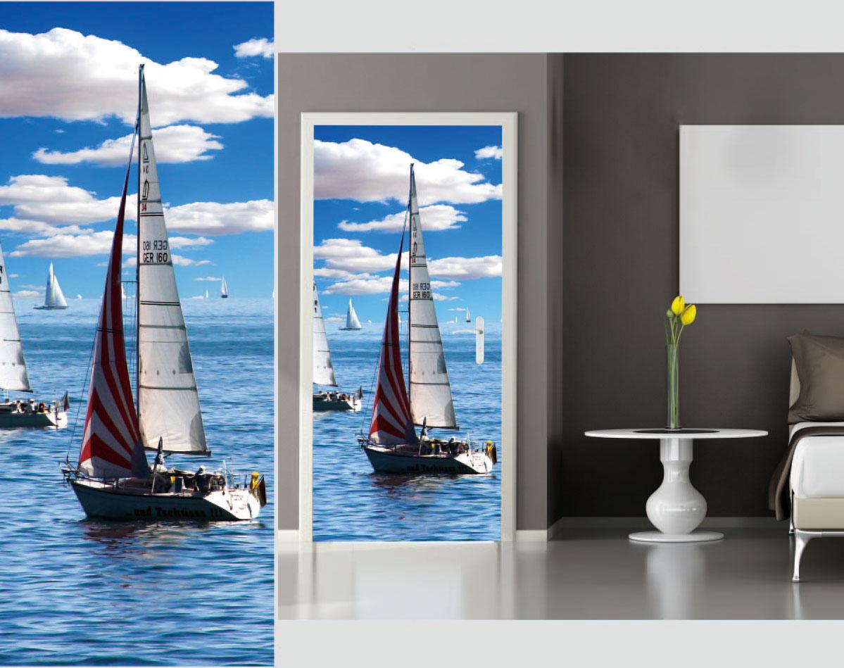 Decal dán tường-decal dán cửa-Thuyền buồm-Decal nguyên miếng 210*90CM