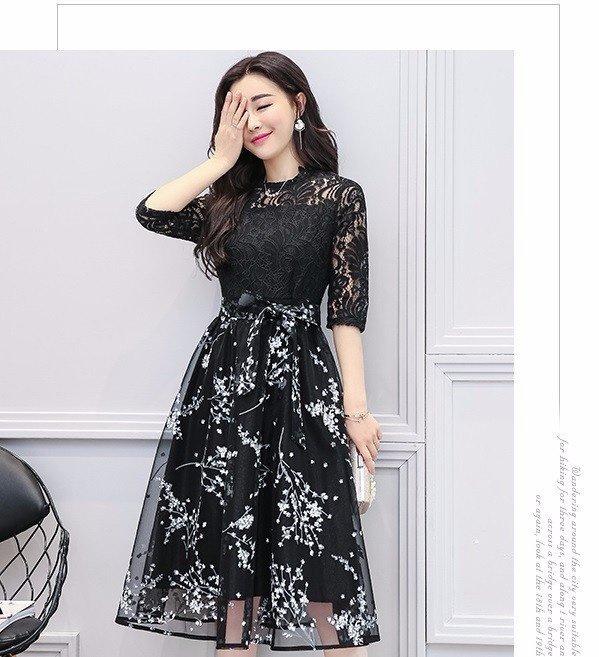 Đầm ren dự tiệt phối lưới in hoa đào cao cấp NGOCTRANSHOP - NT4291