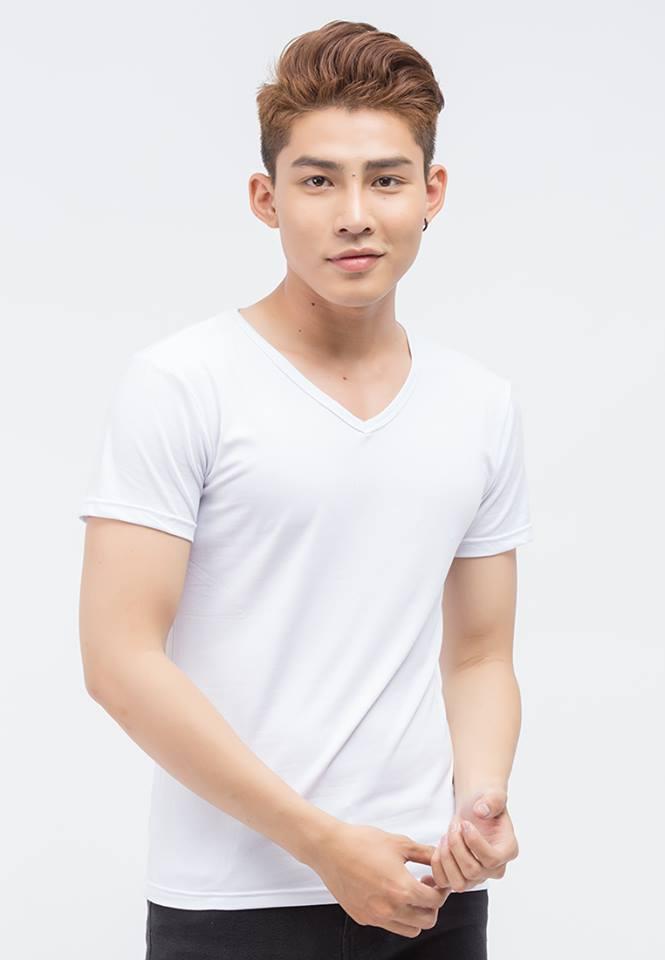 Áo thun nam body cổ tim ( trắng )
