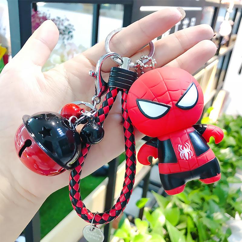 Bộ móc khóa Spider Man Đỏ siêu dễ thương kèm bộ chuông, dây da cao cấp - MKD209