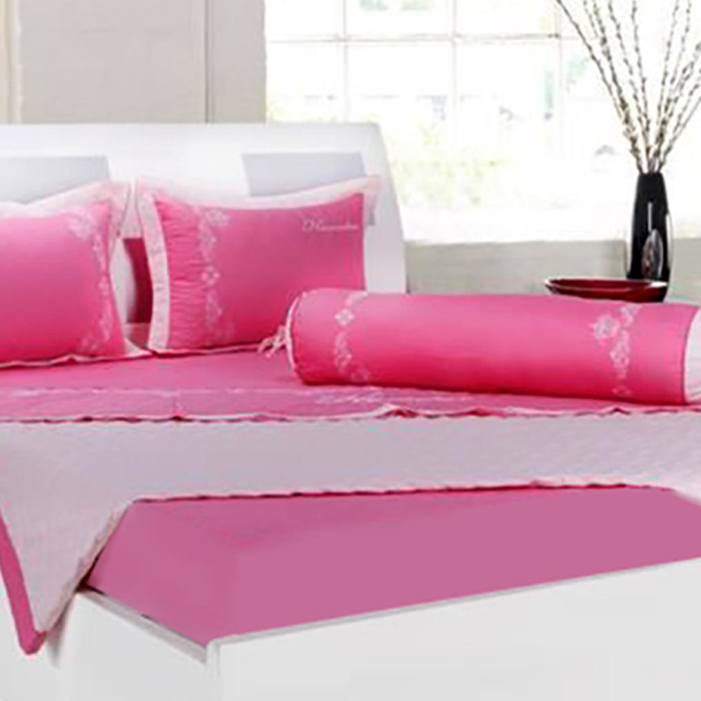 Bộ drap bọc Hometex màu hồng 1m6