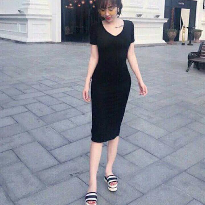 Váy ôm body cổ tim xẻ đùi tôn dáng