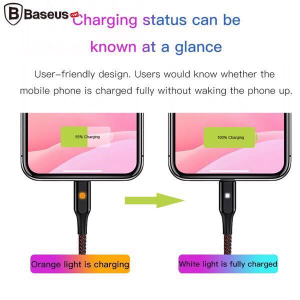 Cáp sạc bọc dù Baseus X Lightning cho  iPhone 6 6S 6Plus 6SPlus ( led đổi màu khi sạc đầy, 2.4A)