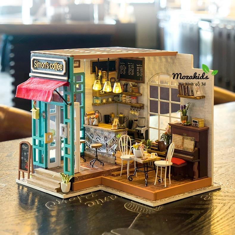 Mô hình DIY Doll House Robotime Simon's Coffee DG109 Kèm Bộ dụng cụ và Keo dán