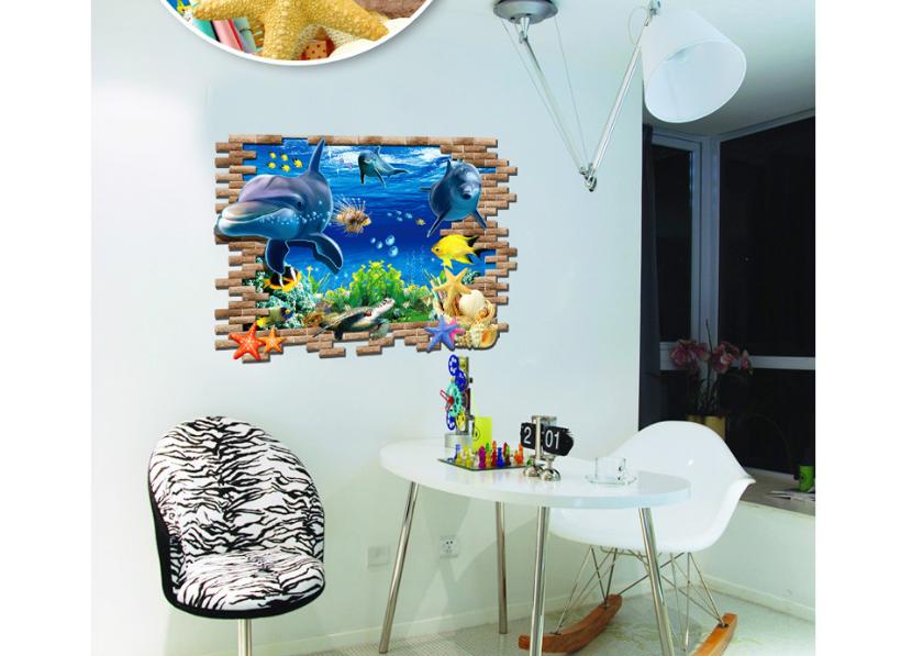 Decan dán tường cá heo 3D -AY9706-69
