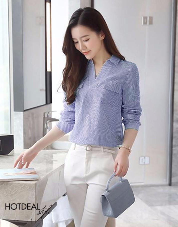 Áo sơ mi sọc jannet Phong Cách Hàn Quốc Cực Hot
