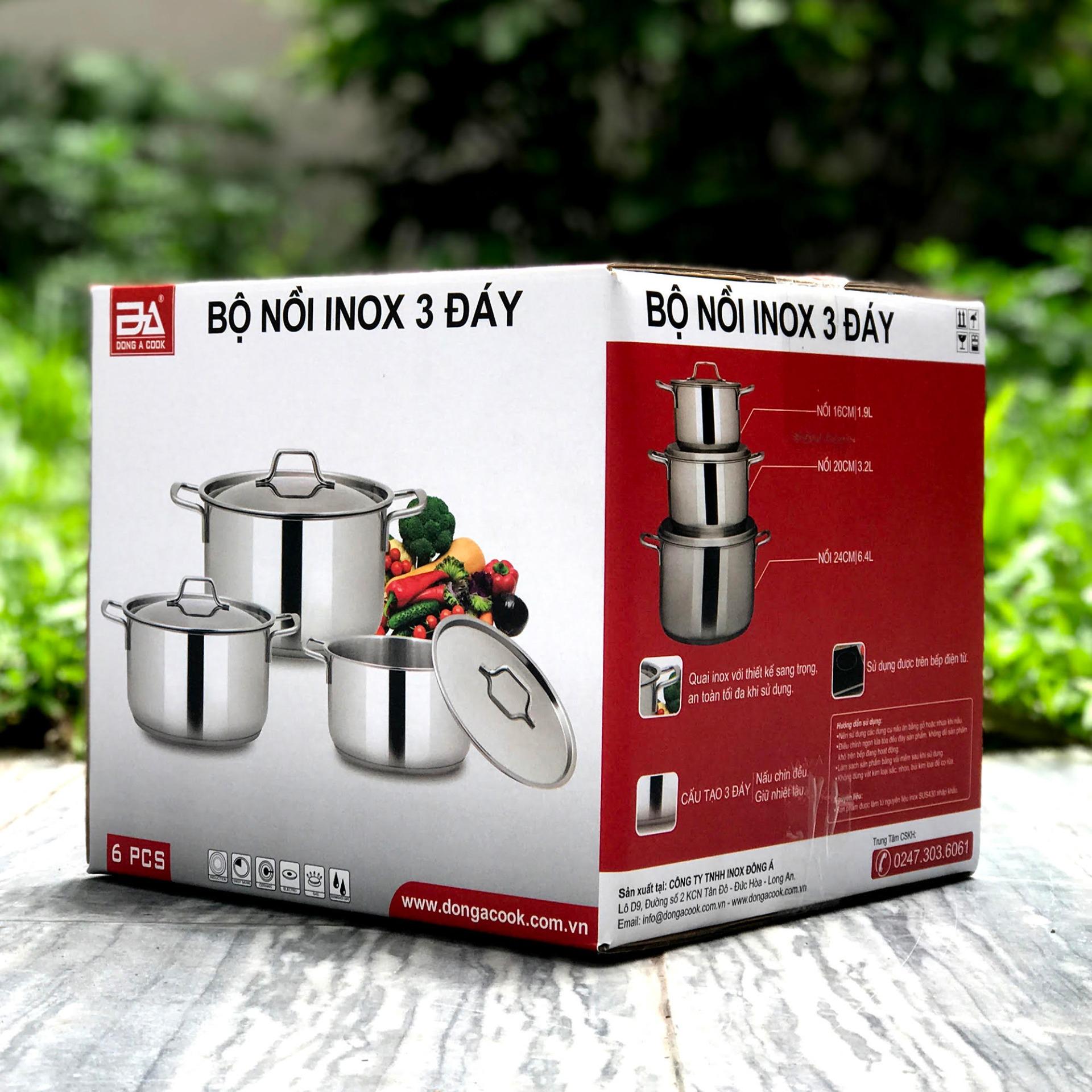 Bộ 3 nồi inox 3 đáy nắp inox Dong A Cook