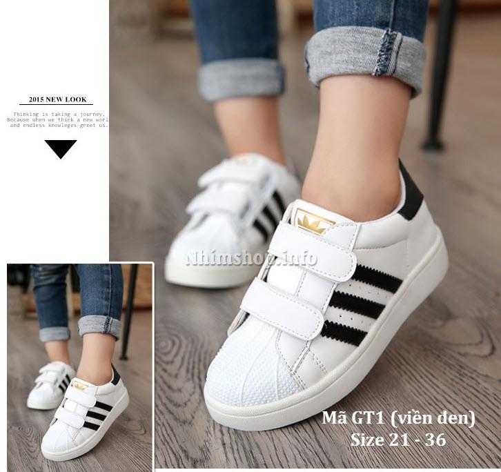 Giày Thể Thao 1-15 Tuổi Cho Bé Trai Và Bé Gái GT1 Kẻ Đen